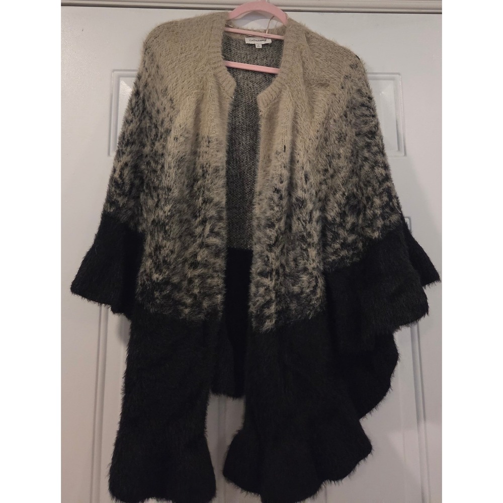 Calligraphie Womens 1X Leopard Ombre Fuzzy Knit Open Front Cardigan Wrap Black